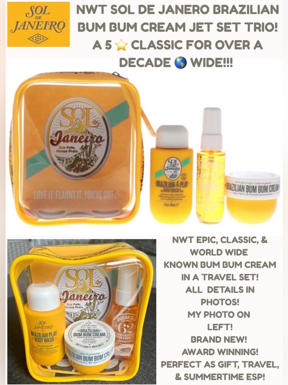 NWT SOL DE JANEIRO BUM BUM CREAM JET SET TRIO! 5 ⭐️ CLASSIC EVERYWHERE WORLDWIDE